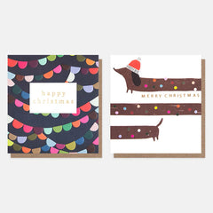 Caroline Gardner - Bunting & Sausage Dog Mixed Meningitis Now Charity Christmas Cards Pack Of 8