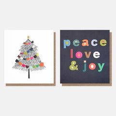 Caroline Gardner - Tree and Peace, Love & Joy Mixed Meningitis Now Charity Christmas Cards Pack of 8