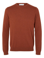 Selected Homme Berg Cotton Crew Neck Jumper - Burnt Henna/Melange