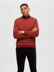 Selected Homme Berg Cotton Crew Neck Jumper - Burnt Henna/Melange