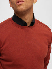 Selected Homme Berg Cotton Crew Neck Jumper - Burnt Henna/Melange