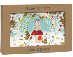 Roger La Borde Gold Foil Christmas Card Pack - Owl Under Bower