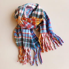 Lisa Angel Mustard and Blue Colourful Check Winter Scarf