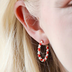Lisa Angel Candy Cane Red and White Twisted Enamel Hoops in Gold