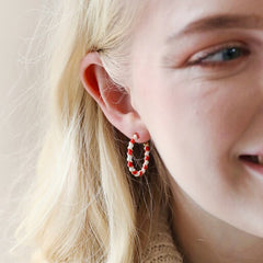 Lisa Angel Candy Cane Red and White Twisted Enamel Hoops in Gold