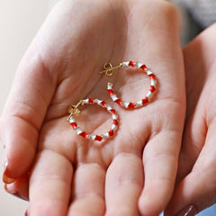 Lisa Angel Candy Cane Red and White Twisted Enamel Hoops in Gold