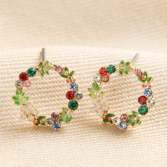 Lisa Angel Colourful Crystal Wreath Stud Earrings in Gold