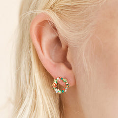 Lisa Angel Colourful Crystal Wreath Stud Earrings in Gold