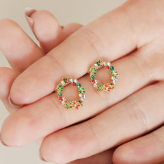Lisa Angel Colourful Crystal Wreath Stud Earrings in Gold