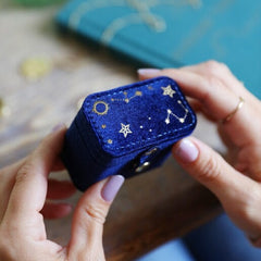 Lisa Angel Starry Night Velvet Petite Travel Ring Box in Navy