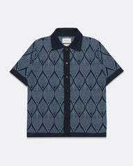 Far Afield Zigger Cardigan - Navy / Allure Blue Leaf Pattern