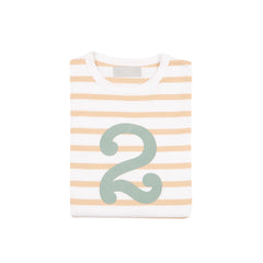 Bob & Blossom - Biscuit & White Striped Number 2 T-Shirt (Green)