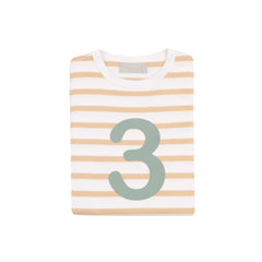 Bob & Blossom - Biscuit & White Striped Number 3 T-Shirt (Green)