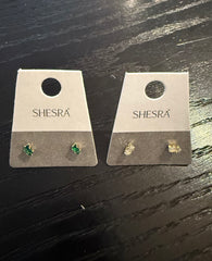 Shesra Crystal Stud Earrings - Green and Clear