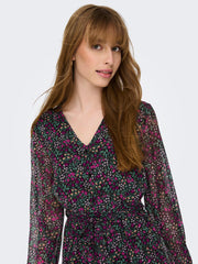 JDY Lilli Long Sleeve Dress - Black/Small Multi