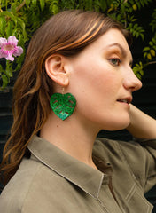 Tatty Devine - Tropical Leaves Glitter Green Earrings
