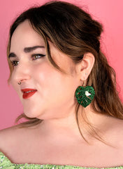 Tatty Devine - Tropical Leaves Glitter Green Earrings