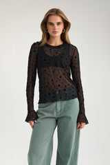 Numph Evita Mesh Blouse - Caviar