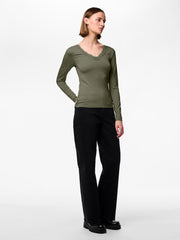 Pieces - Barbera Lace Long Sleeve Top - Deep Lichen Green