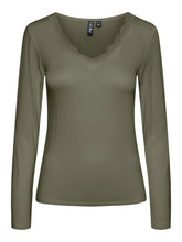 Pieces - Barbera Lace Long Sleeve Top - Deep Lichen Green
