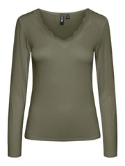 Pieces - Barbera Lace Long Sleeve Top - Deep Lichen Green