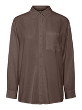 Pieces Pia Long Sleeved Linen Shirt - Coffee Quartz