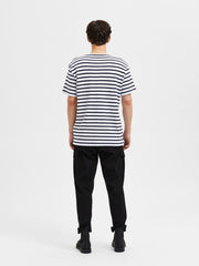 Selected Homme - Briac Stripe O-Neck Tee ~ Bright White/ Navy Blaze