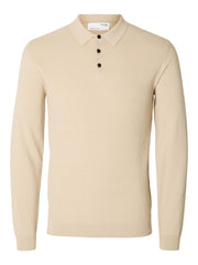 Selected Homme Organic Cotton Knit Polo - Oatmeal