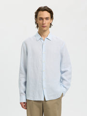 Selected Homme 100% Linen Striped Shirt - White/ Cashmere