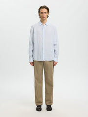 Selected Homme 100% Linen Striped Shirt - White/ Cashmere