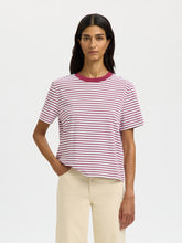 Selected Femme - Essential Striped Boxy Tee in Anemone / Bright White