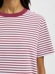 Selected Femme - Essential Striped Boxy Tee in Anemone / Bright White