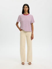 Selected Femme - Essential Striped Boxy Tee in Anemone / Bright White