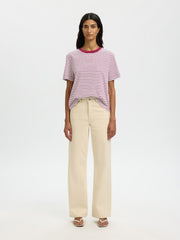 Selected Femme - Essential Striped Boxy Tee in Anemone / Bright White