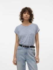 Vero Moda Ava Plain T-Shirt - Coronet Blue/Pristine Stripe