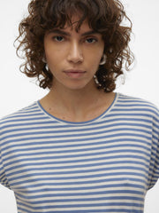 Vero Moda Ava Plain T-Shirt - Coronet Blue/Pristine Stripe