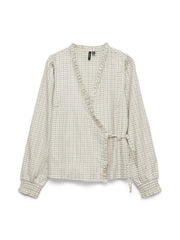 Vero Moda Lova Wrap Top - Birch/Check Wine