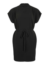 Black dress with a tie waist on a white background