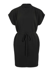 Black dress with a tie waist on a white background