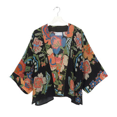 One Hundred Stars Woven Flower Black Crepe Kimono