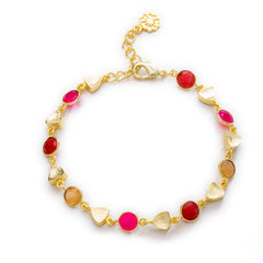 Azuni Athena Multi Stone Bracelet - Red, Peach And Fuchsia