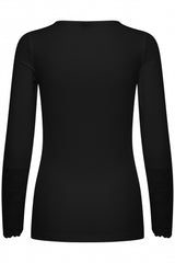 Fransa Hizamond Long Sleeve Tee With Lace Cuff Detail - Black