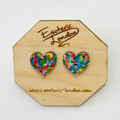 Esoteric London Colour Pop Confetti Heart Stud Earrings