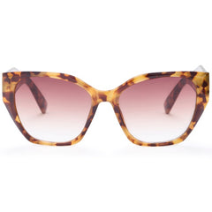 Tortoiseshell cat-eye sunglasses with gradient lenses on a white background