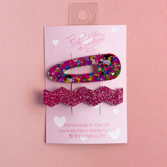 Esoteric London Confetti & Zig Zag Hair Clip Magenta Pink