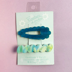 Esoteric London Scallop & Wiggle Disco Hair Clips - Blue / Turquoise