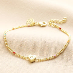 Lisa Angel Smiling Heart Face and Enamel Ball Chain Bracelet in Gold