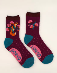 Powder Design - Fox in a Meadow Ankle Socks Grape