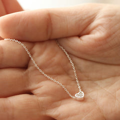 Lisa Angel Tiny Crystal Heart Pendant Necklace in Silver