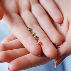 Lisa Angel Set of 4 Colourful Enamel Star Stud Earrings in Gold